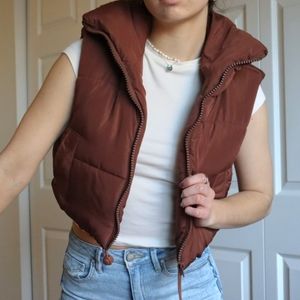 Brown Cropped Puffer Vest